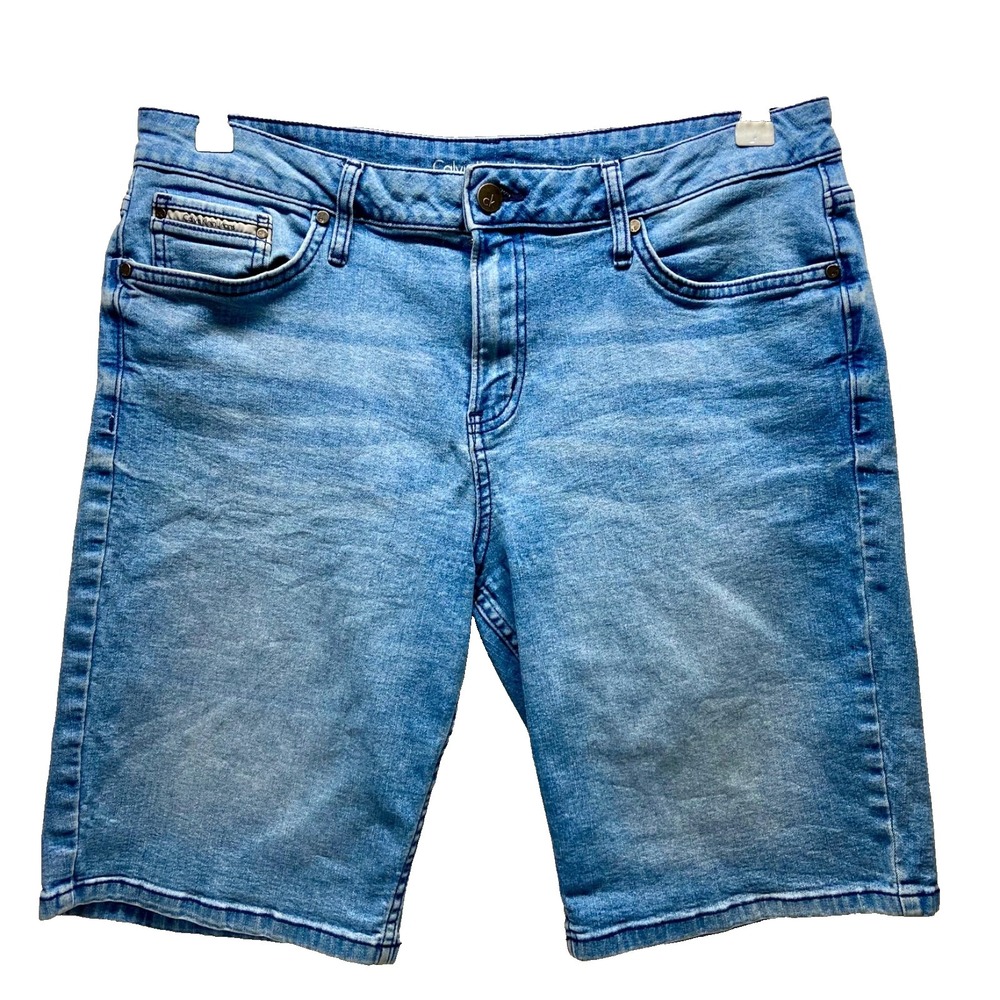 Calvin Klein Jeans City Shorts Women's 14 Med Blue Bermuda Stretch‎ Mid Rise EUC